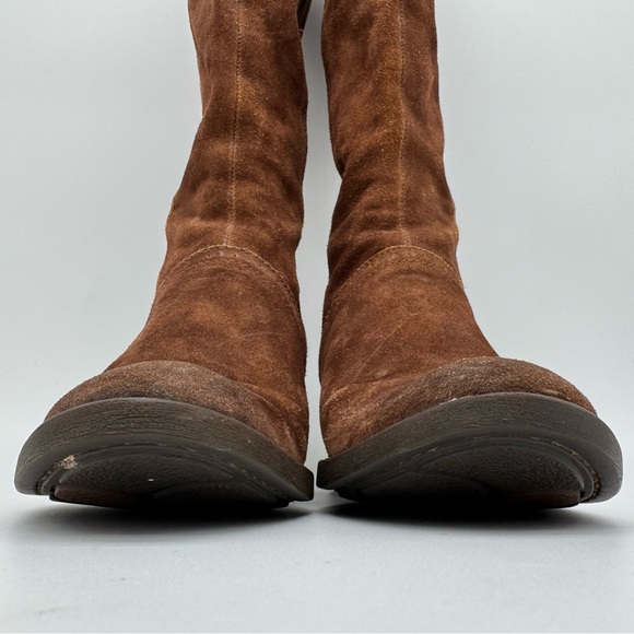 Born Poly Brown Suede Leather Tall Dual Zip Boots Size 7 M - Picture 2 of 14